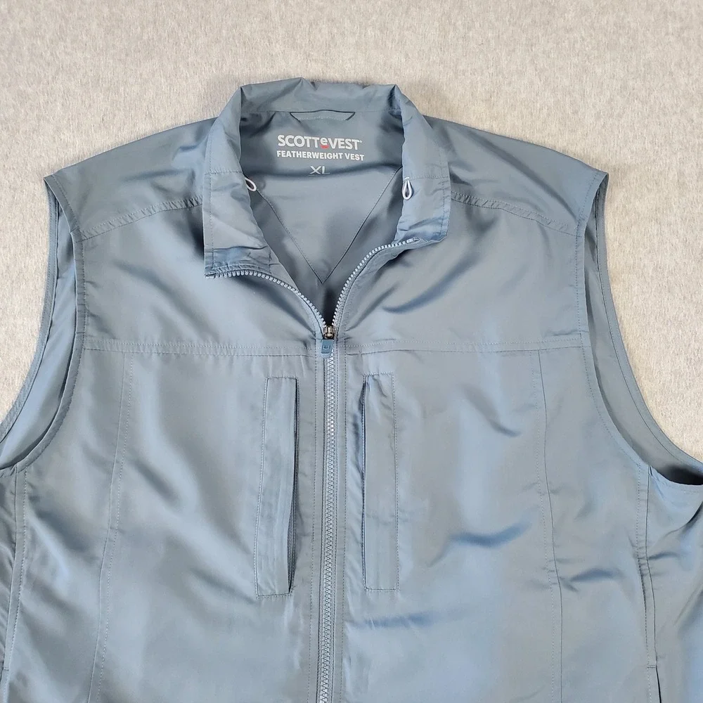 SCOTTeVEST Featherweight Vest Mens XL Blue Gray Multi-Pocket Travel Hiking TEC